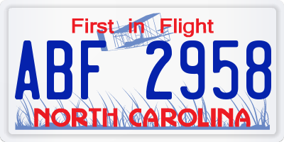 NC license plate ABF2958