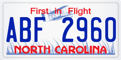 NC license plate ABF2960