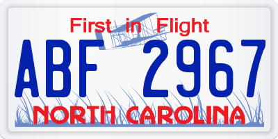 NC license plate ABF2967