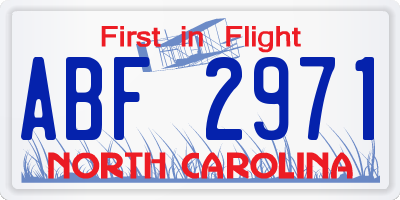 NC license plate ABF2971