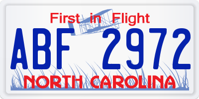 NC license plate ABF2972