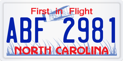 NC license plate ABF2981