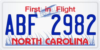NC license plate ABF2982