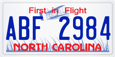 NC license plate ABF2984