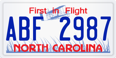 NC license plate ABF2987