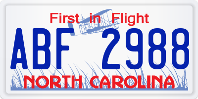 NC license plate ABF2988