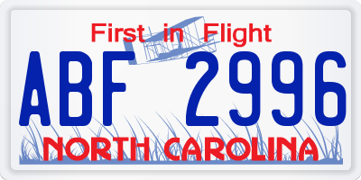 NC license plate ABF2996