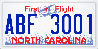 NC license plate ABF3001
