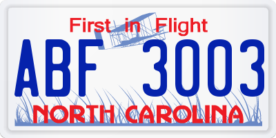 NC license plate ABF3003