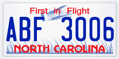 NC license plate ABF3006