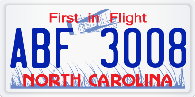 NC license plate ABF3008