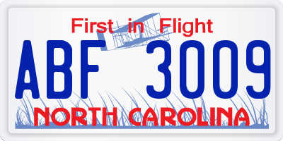NC license plate ABF3009