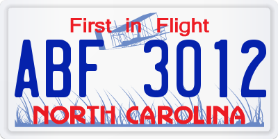 NC license plate ABF3012