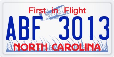 NC license plate ABF3013