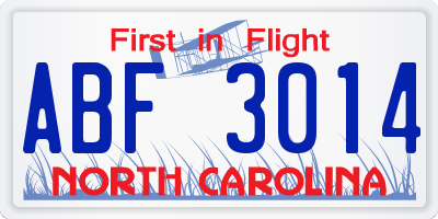 NC license plate ABF3014