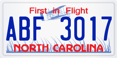 NC license plate ABF3017