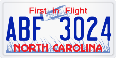 NC license plate ABF3024