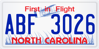NC license plate ABF3026
