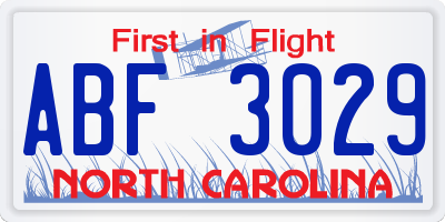 NC license plate ABF3029