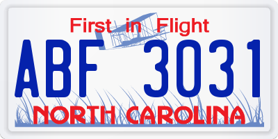 NC license plate ABF3031