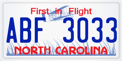 NC license plate ABF3033