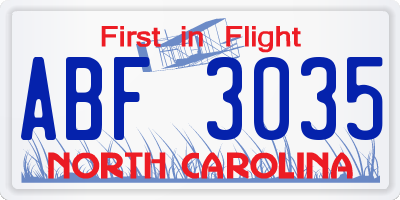 NC license plate ABF3035