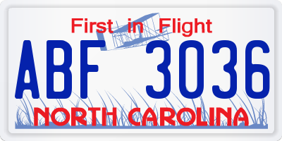 NC license plate ABF3036