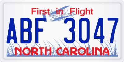NC license plate ABF3047
