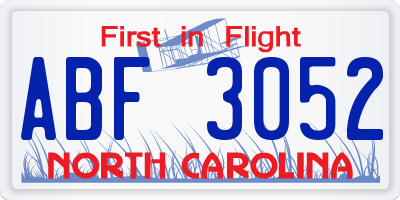NC license plate ABF3052