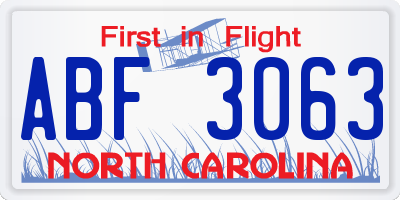 NC license plate ABF3063