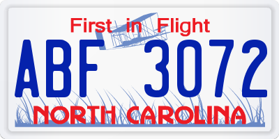 NC license plate ABF3072