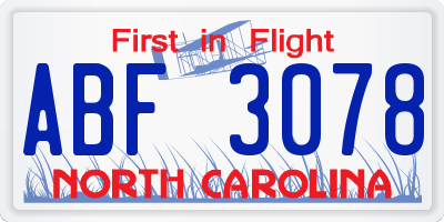 NC license plate ABF3078