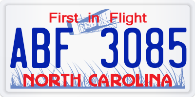 NC license plate ABF3085