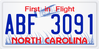 NC license plate ABF3091