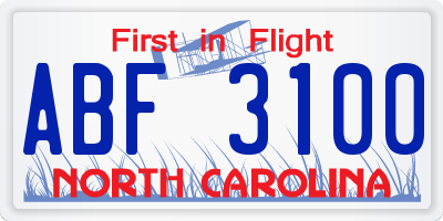 NC license plate ABF3100