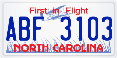 NC license plate ABF3103