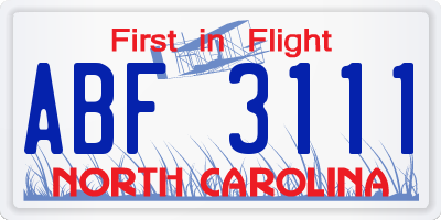 NC license plate ABF3111