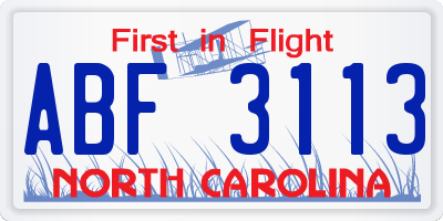 NC license plate ABF3113
