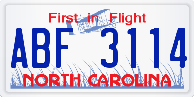 NC license plate ABF3114