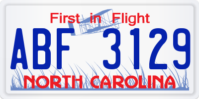 NC license plate ABF3129