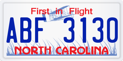NC license plate ABF3130