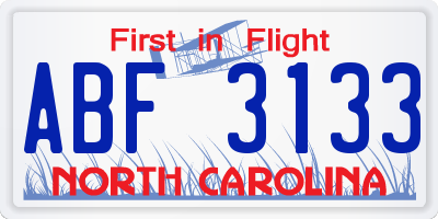 NC license plate ABF3133