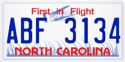 NC license plate ABF3134