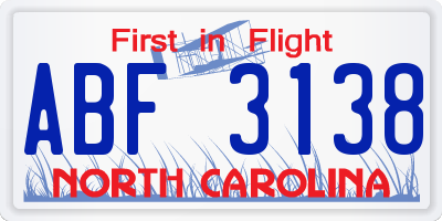 NC license plate ABF3138