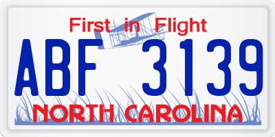 NC license plate ABF3139