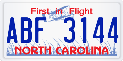 NC license plate ABF3144