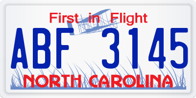 NC license plate ABF3145