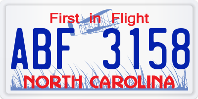 NC license plate ABF3158