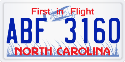 NC license plate ABF3160