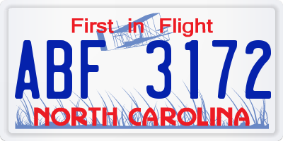 NC license plate ABF3172